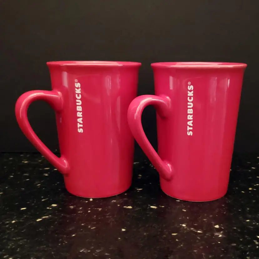 STARBUCKS Red Ceramic 11 oz Tall Mugs Christmas Valentines Discontinued Set 2