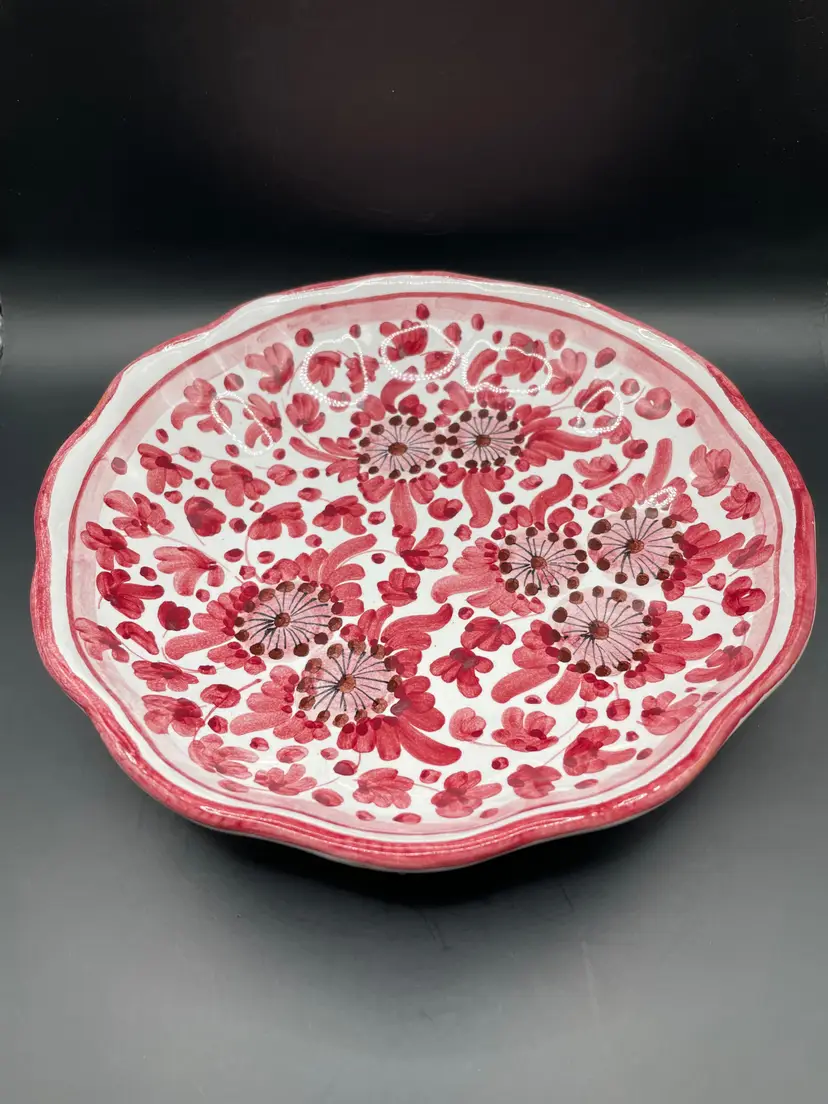 Handpainted Red Floral Dish (Italy)