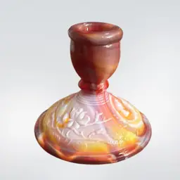 G- Imperial Slag, Glass, Red, White And Orange Yellow Candlestick Holder