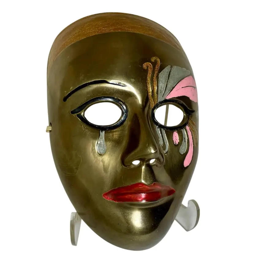 Vintage 1970’s Carnival of Venice Brass and Enamel Tragedy Theatre Mask