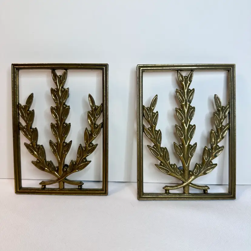 VTG Brass Laurel Leaf Decorative Furniture Appliqué Panels Hollywood Regency