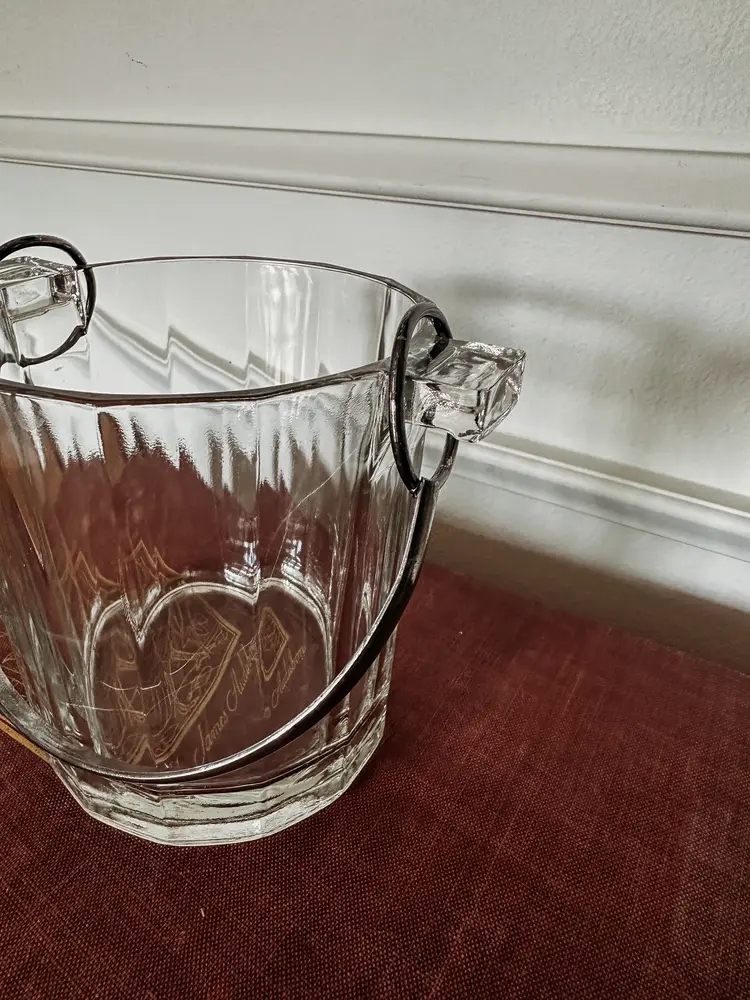 Vintage Glass One Bottle Ice Bucket with Silver Plate Handle