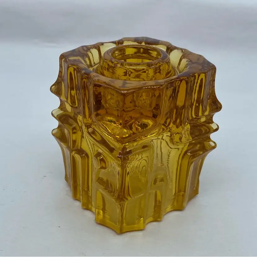 #1111 Vintage Sklo Union candle holder designed by Vladislav Urban Amber Art Glass Czech