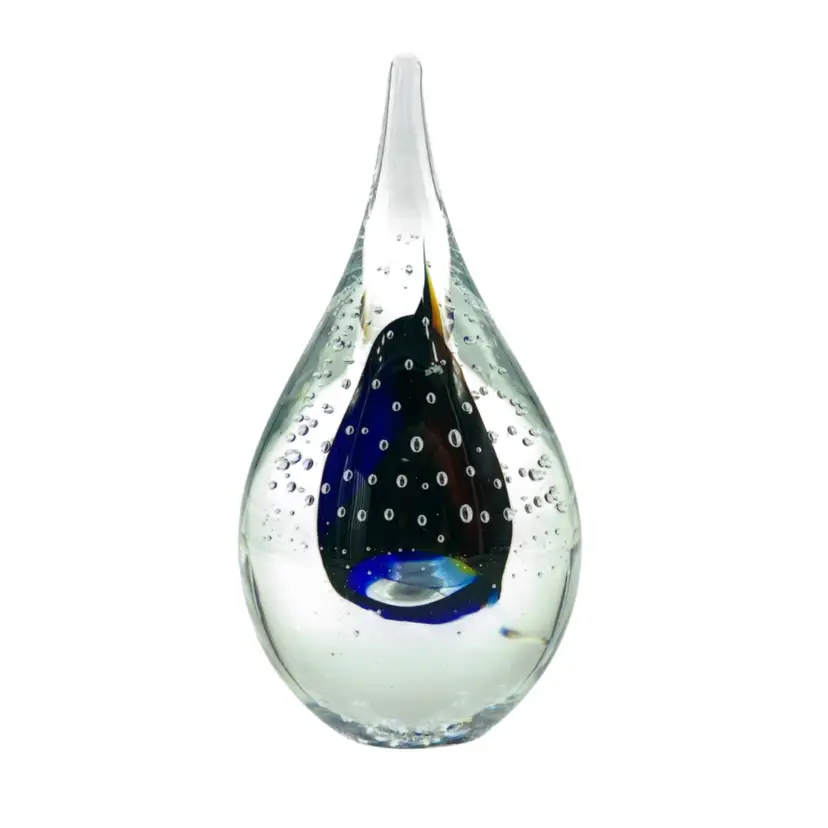 BIN - Marian Pyrcak Teardrop Paperweight With Cobalt & Amber Core And Controlled Bubbles. Signed.