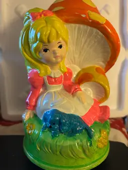 Girl Sitting Under Mushroom Music Box. Ceramic