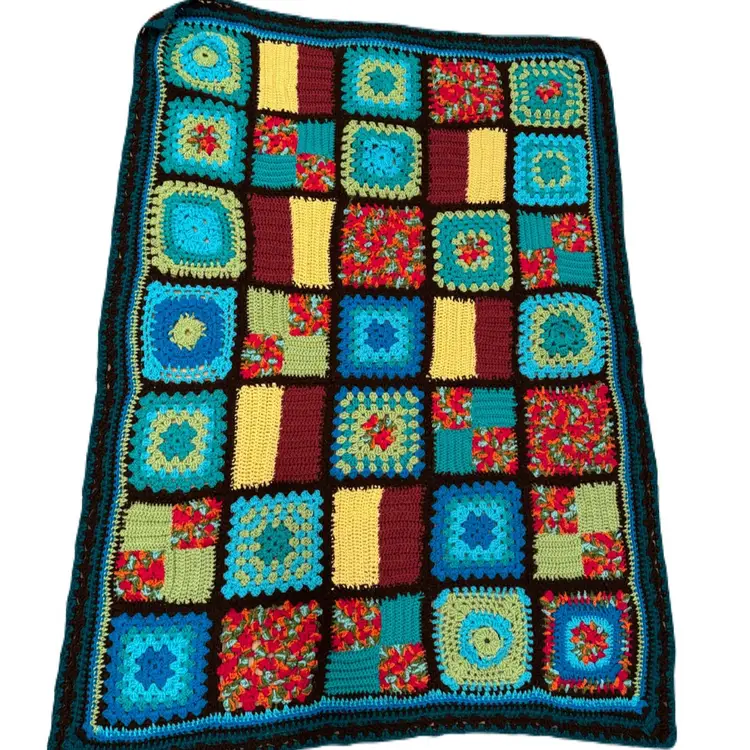 🌈Psychedelic, vintage, handmade granny square crochet afghan blanket!!