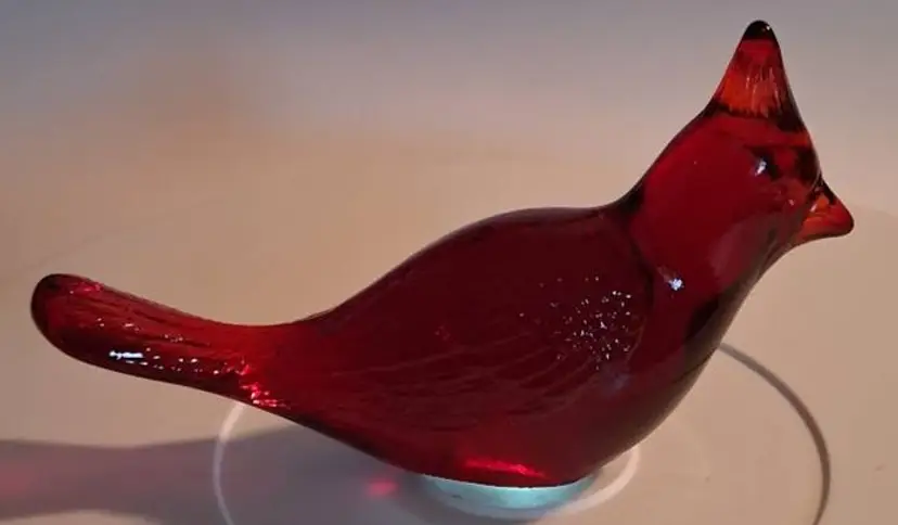 Vintage Fenton Ruby Red Glass Cardinal Bird Figurine Paperweight, UV Reacts