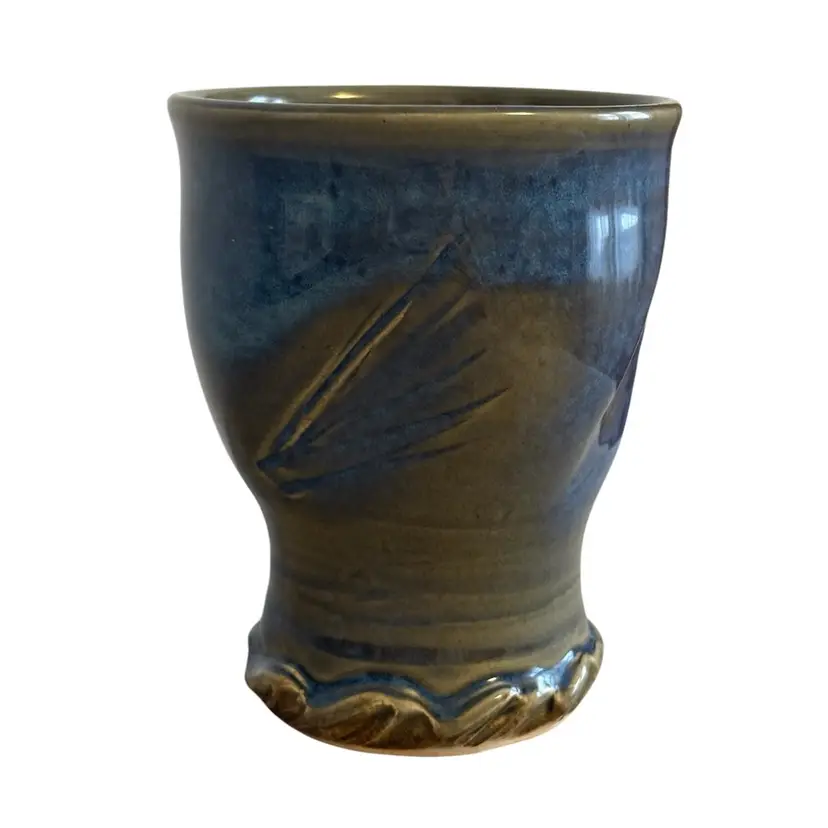 Artisan Studio Pottery Mug Glazed Signed Blue & Green