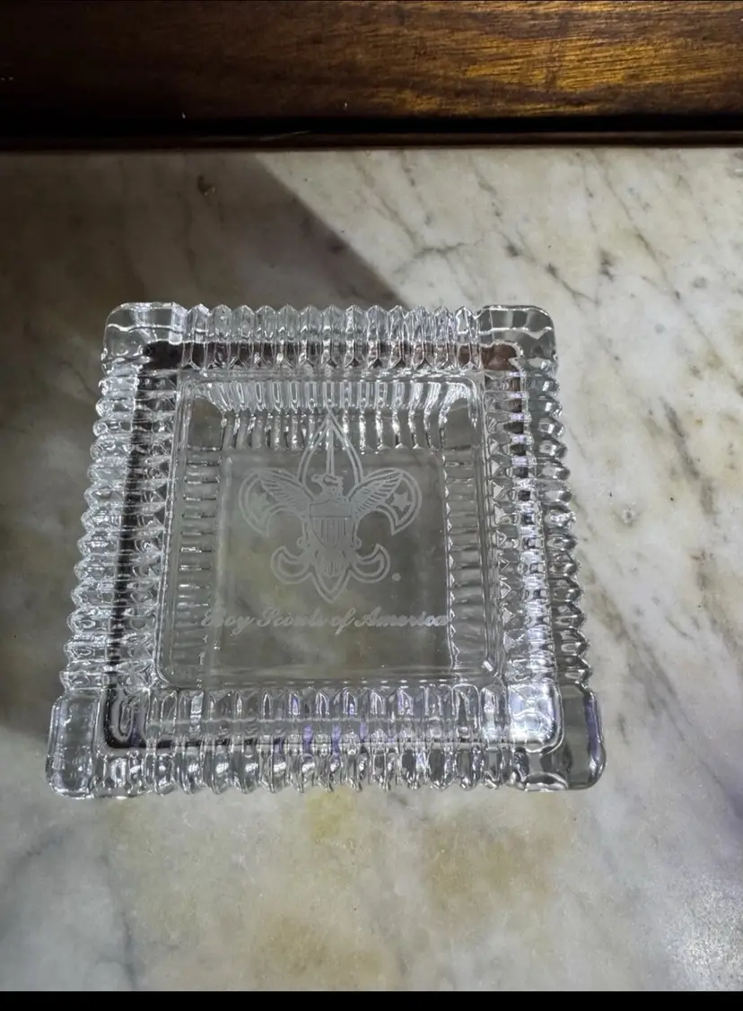 Boy Scout Glass Trinket Box 4x4