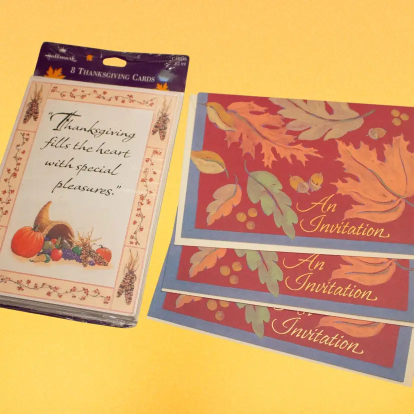 Vintage Lot of Hallmark Thanksgiving Cards (8) & Fall Autumn Invitations (3), all w/ Envelopes, Unused