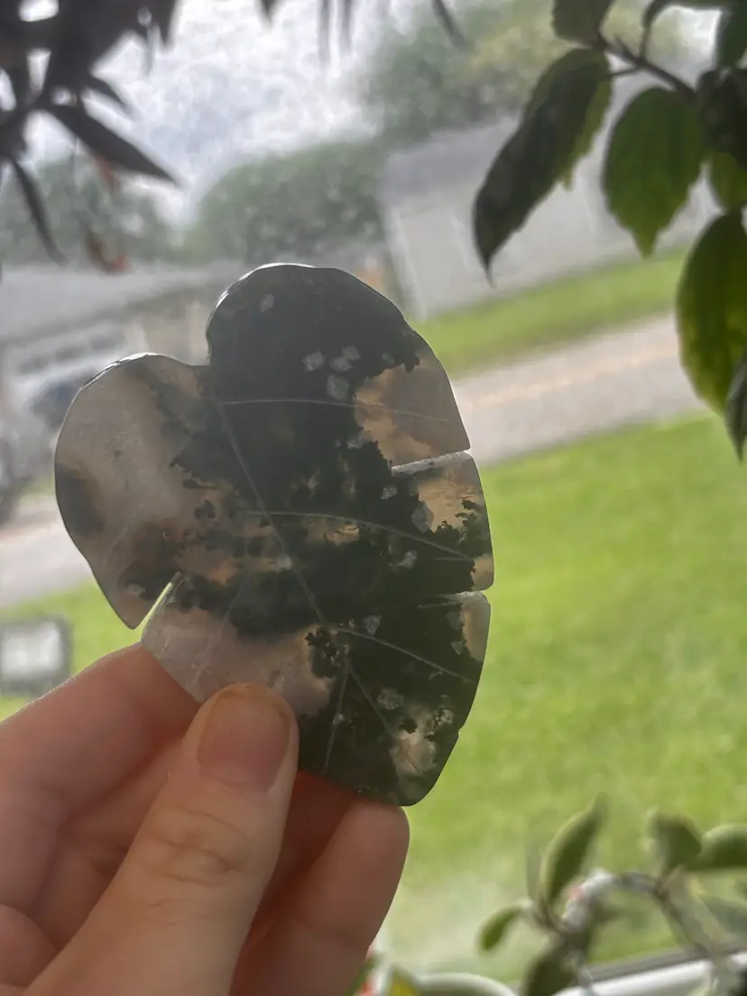 Moss Agate Monstera Leaf