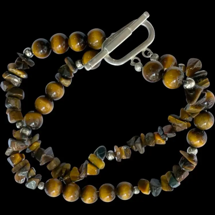 Tigers Eye Sterling Double Strand Bracelet