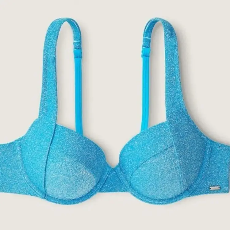 XXL- Victoria's Secret PINKSHIMMER PUSH-UP BIKINI TOP Bright Marine NWT