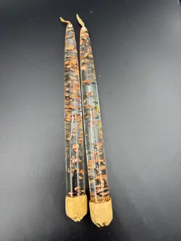 Pair Of Clear Lucite Candles With Copper Flecks 8”