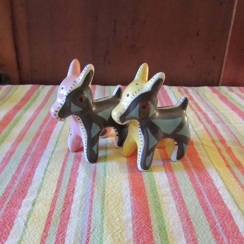 Vtg Set of Patchwork Donkey Salt and Pepper Shakers