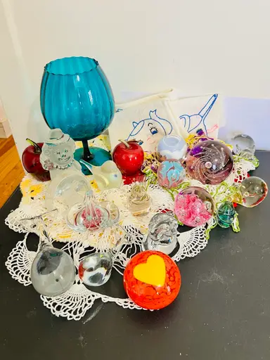 Paperweights, Tea Towels And Doilies