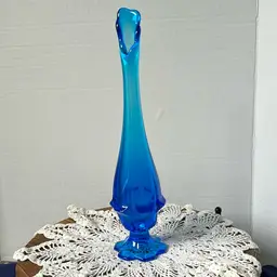 Vintage Fenton Colonial Blue Valencia Swung Vase 12” Tall