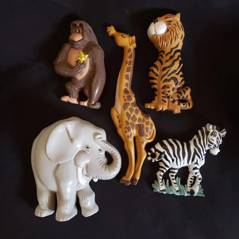 Vintage Burwood Wall Hanging Decor Room Nursery Zoo Animals Made in USA Set of 5