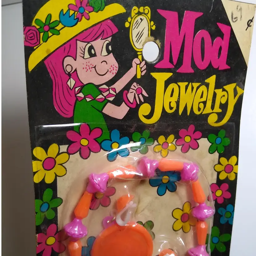 Mod Jewelry Set Ear Rings Necklace Sealed Hong Kong 1960's UNUSED Retro Vintage