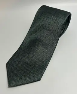 Vintage Stanley Blacker Green with Blue Line Geometric Silk Design Tie 59" x 3.75"