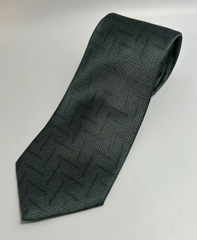 Vintage Stanley Blacker Green with Blue Line Geometric Silk Design Tie 59" x 3.75"