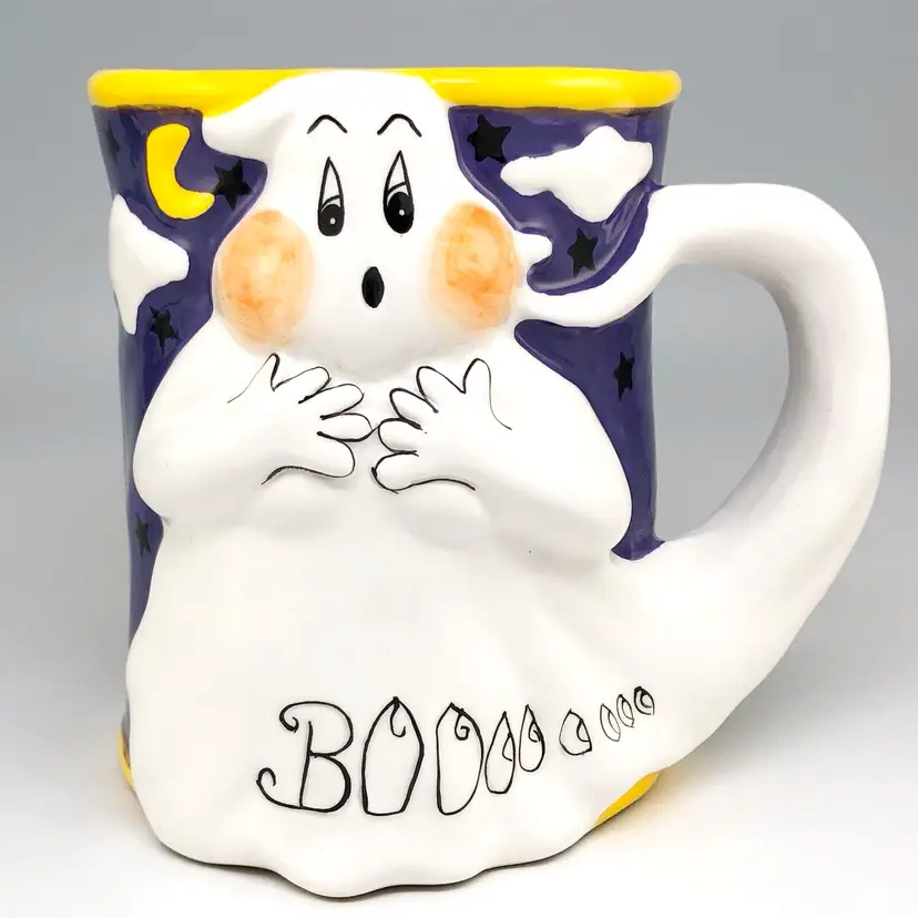 Blue Sky/Heather Goldminc "Boo" Halloween Ghost Mug Hand Painted Ceramic 2022