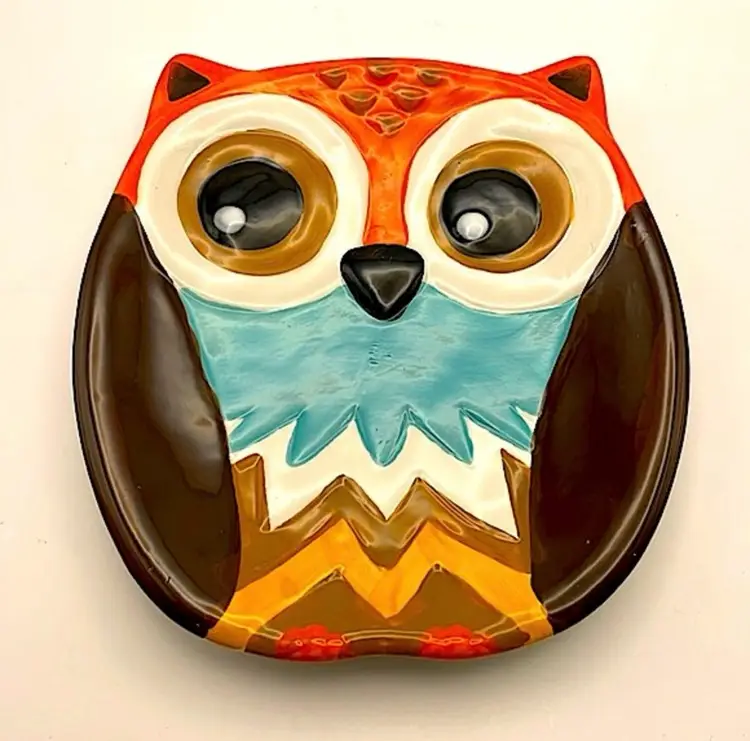 OWL, Colorful, Ceramic Spoon Rest, Trinket Dish, Candy Dish. Dishwasher and Microwave Safe.