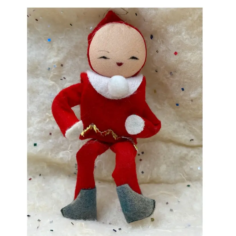Retro Kitschy Felted Pixie Elf Christmas Ornament