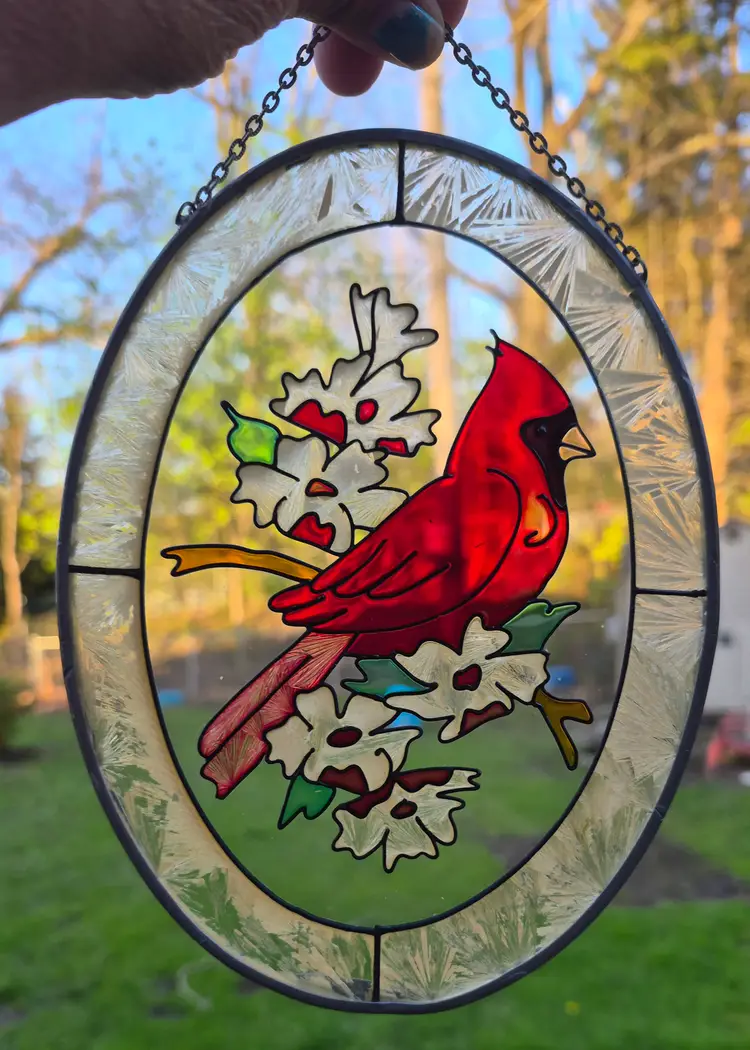 Leaded Stain Glass Cardinal Suncatcher 7" x 5 "