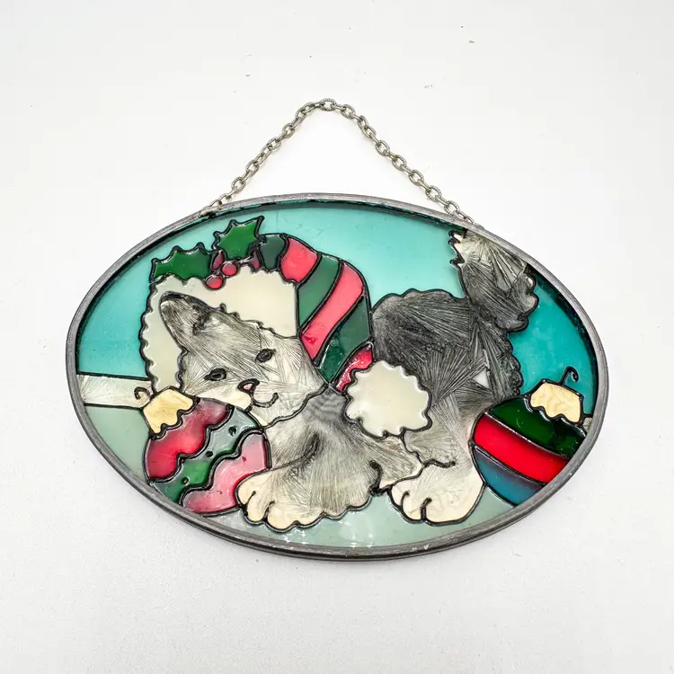 Christmas Cat Kitten Suncatcher Joan Baker Designs 4.5"L 3"W