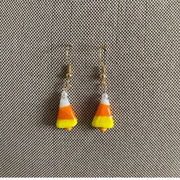 Lampwork Glass Halloween Candy Corn Earrings Vintage
