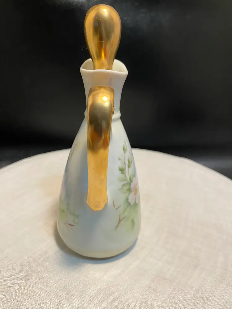 Vintage 1983 Hand Painted Signed Porcelain Cruet With Stopper