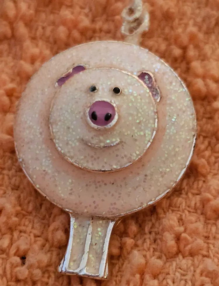 Adorable Vintage Pink Sparkly Pig Brooch Pin