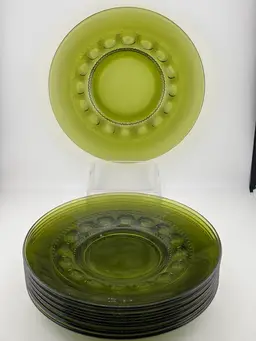 7 Indiana Glass Green King's Crown 8.25” Salad Dishes
