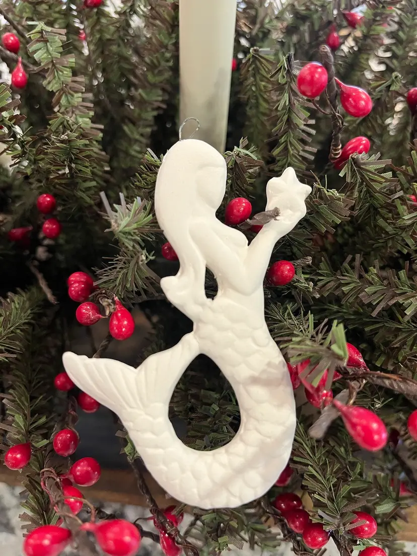 Ceramic Bisque Mermaid Ornament Unpainted