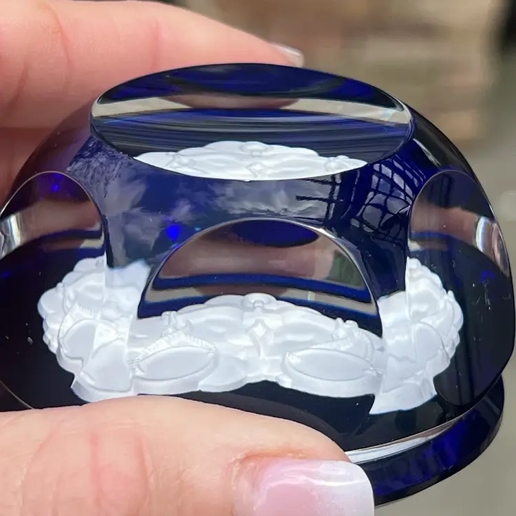 Baccarat Crystal Libra Scale, Windowpane  Paperweight Cobalt Blue