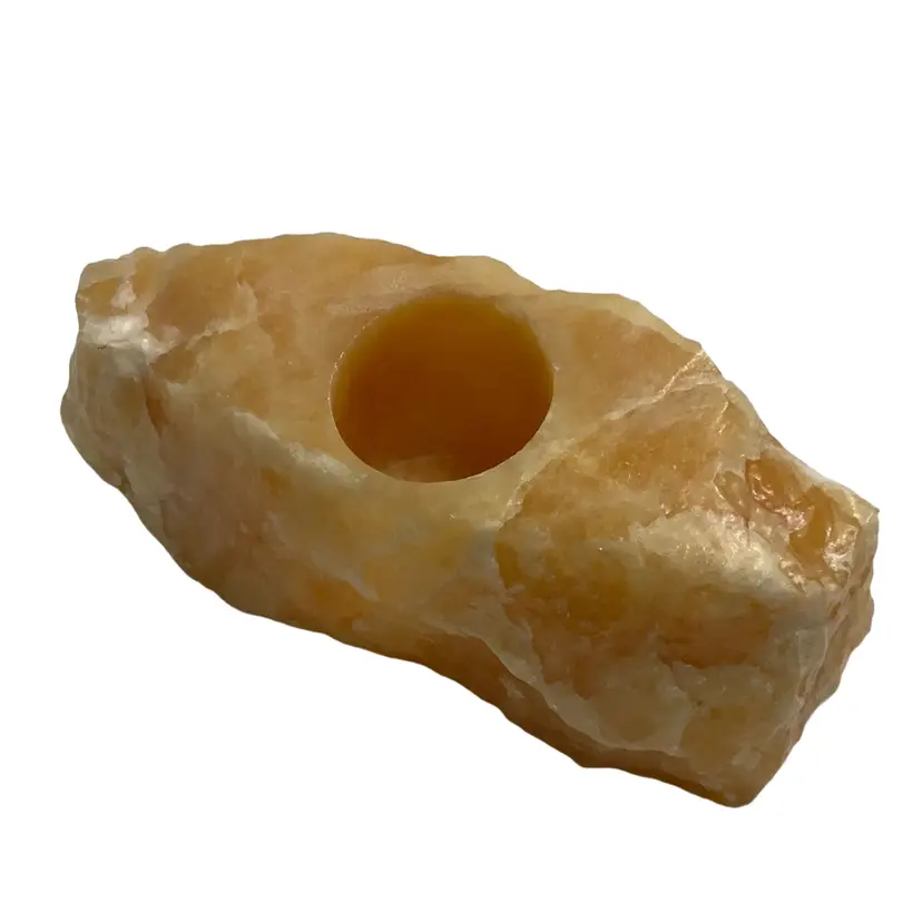 Vintage Orange Honey Calcite Candle Holder With Made In Mexico Sticker 8” By 2.5” Tall 1.75” Diameter Opening