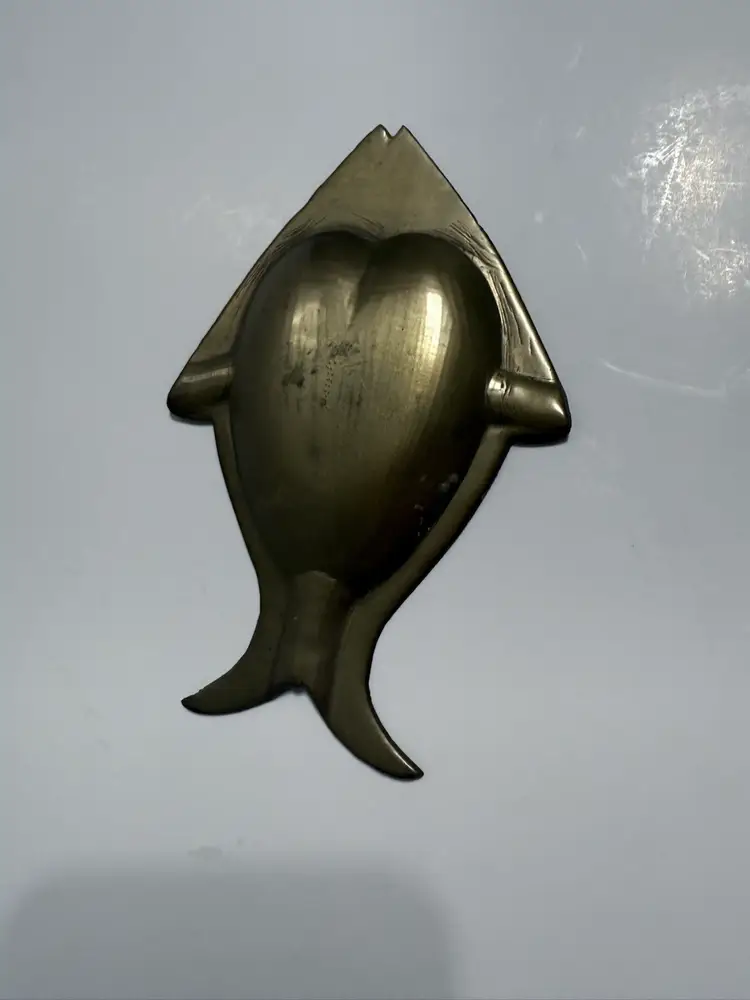 Vintage Etched Brass Metal Fish Shaped Ashtray