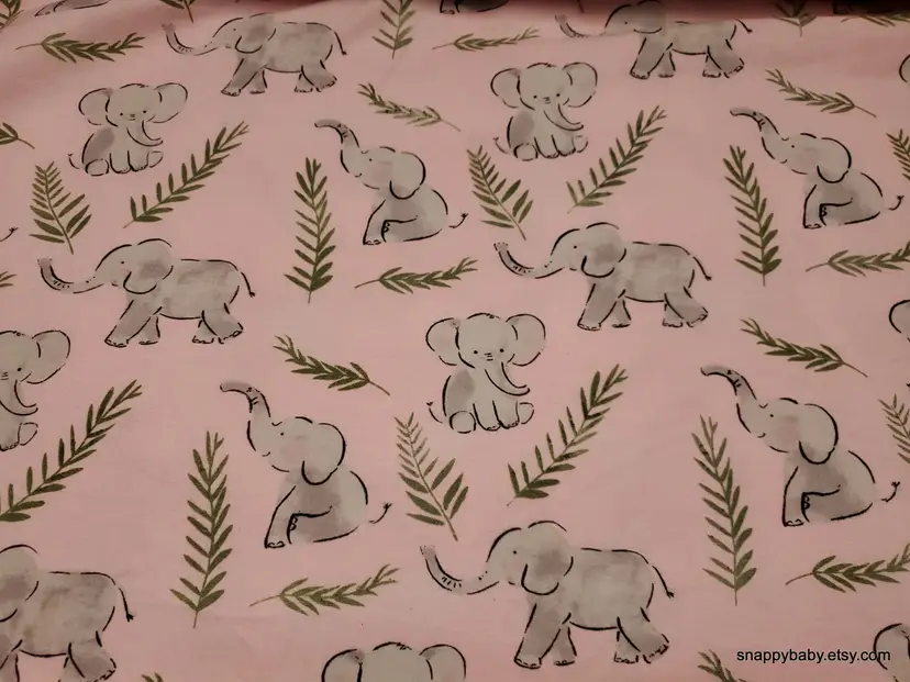 Sweet Elephants on Pink Flannel Fabric Remnant - 100% Cotton - Choose Size - Soft Craft & Quilting Fabric