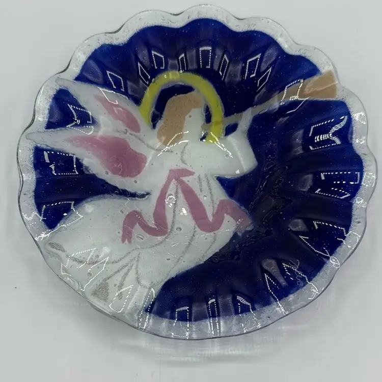 Folio Art Fused Glass Angel With Horn  Ruffle Bowl