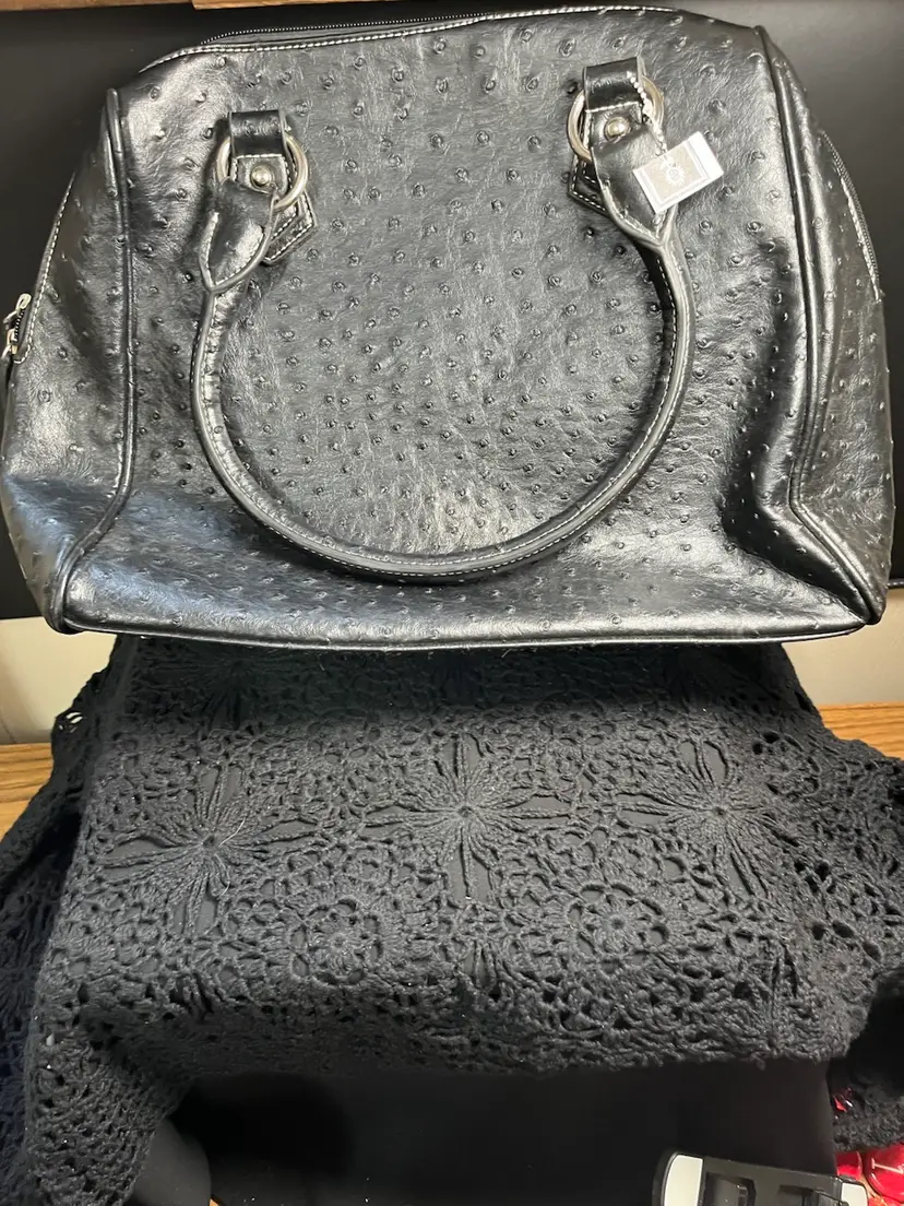 Initials, Inc "There's Only One You". Imitation Ostrich Black Hand Bag w/ Silver Hardware.