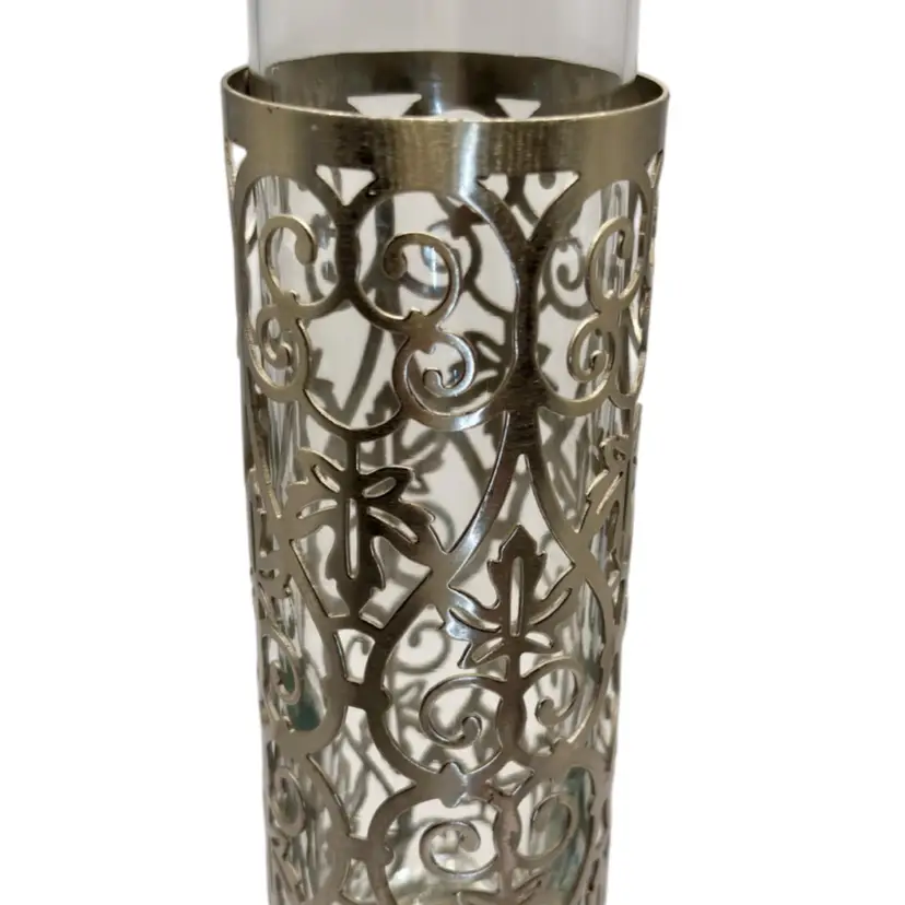 Retired -Vintage Bath & Body Works Silver Garden Collection Ornate Fragrance Diffuser Sleeve With Filigree Scrollwork Removable Glass Insert.