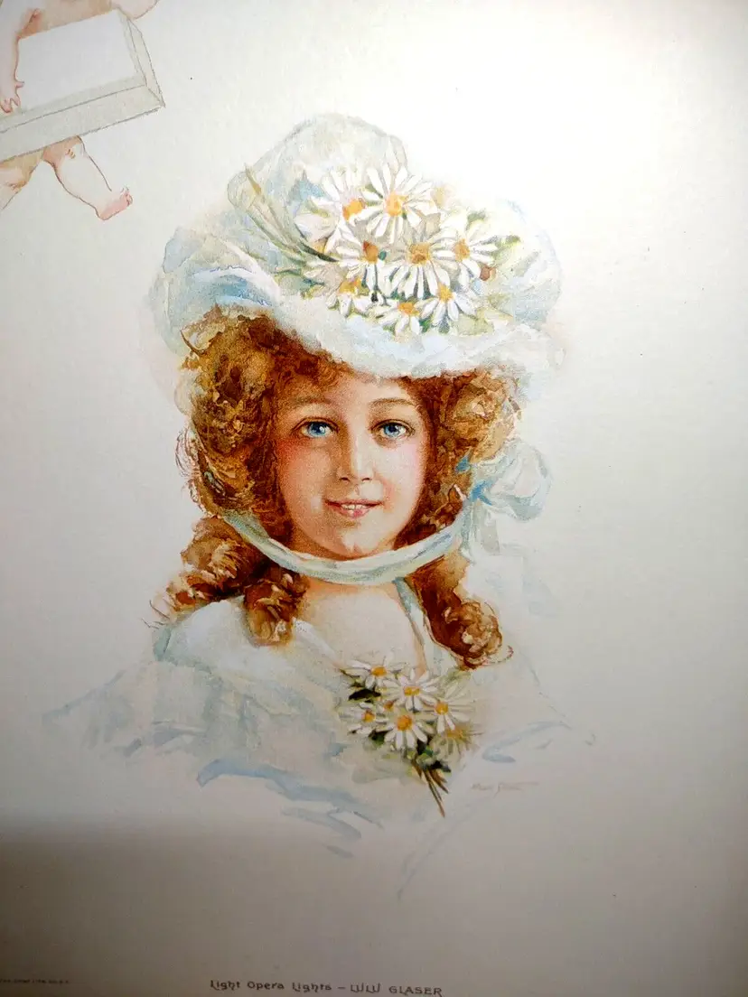 Victorian Art Print Flower Hat Opera Women Cherub Angel Artist Maud Stumm 1903
