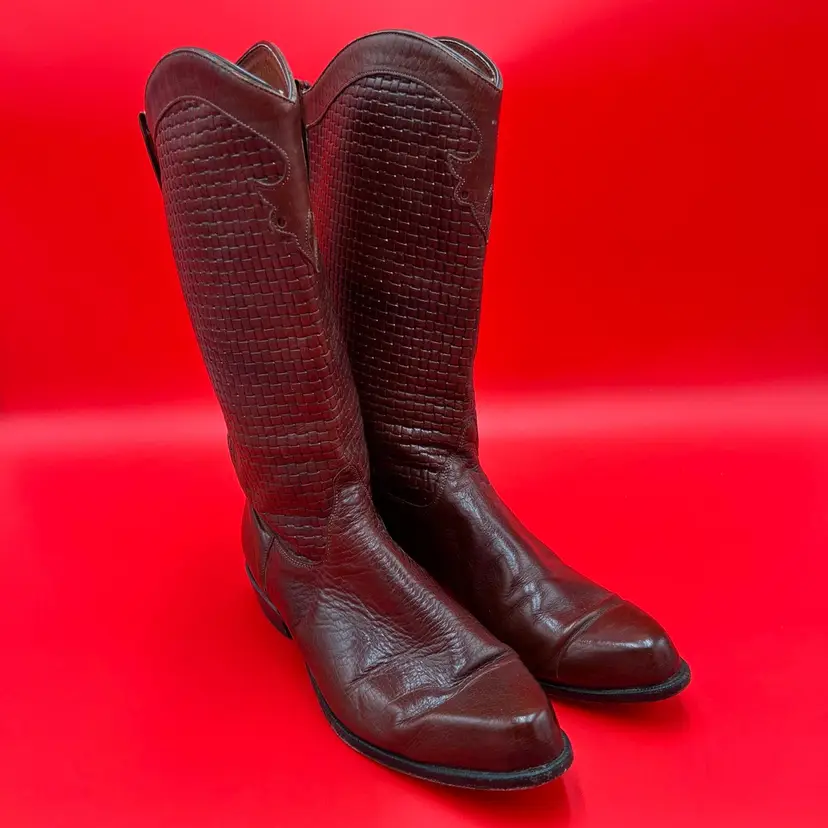 Tony Lama Women’s 7.5 M Brown Leather Weave Boots Western Cowboy Cowgirl