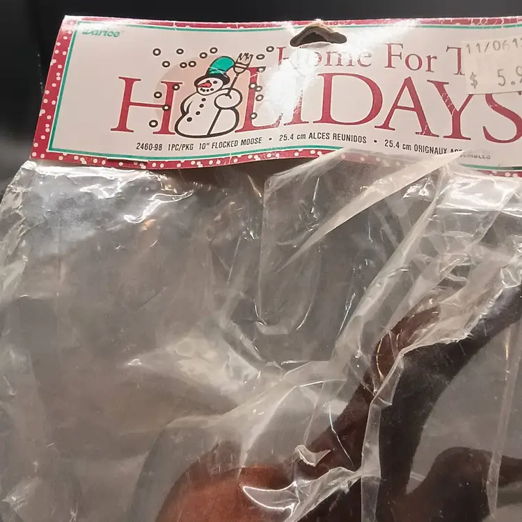 Vintage Darice Flocked MOOSE Home for the Holidays NOS 10 inch