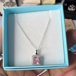 925 Sterling And Pink Glass Pendant Necklace 16”