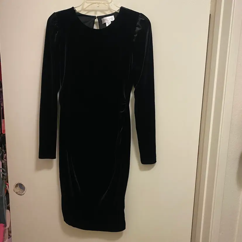 Motherhood Maternity Womens LBD Black Velour Velvet Midi Dress S Small