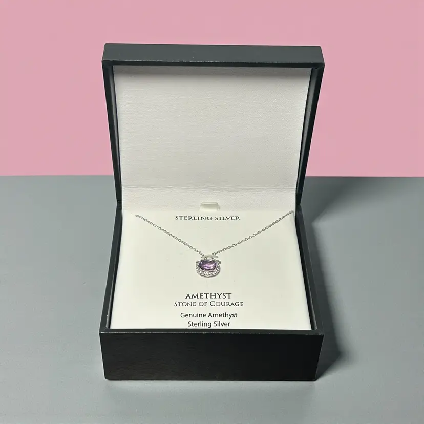 Sterling Silver Amethyst Stone of Courage Oval Necklace New!