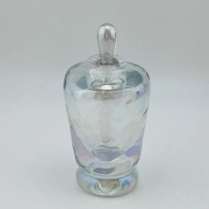 Lovely Vintage Signed SAG ‘85 Iridescent Wavy Textured Handblown Perfume Bottle 3.5” READ