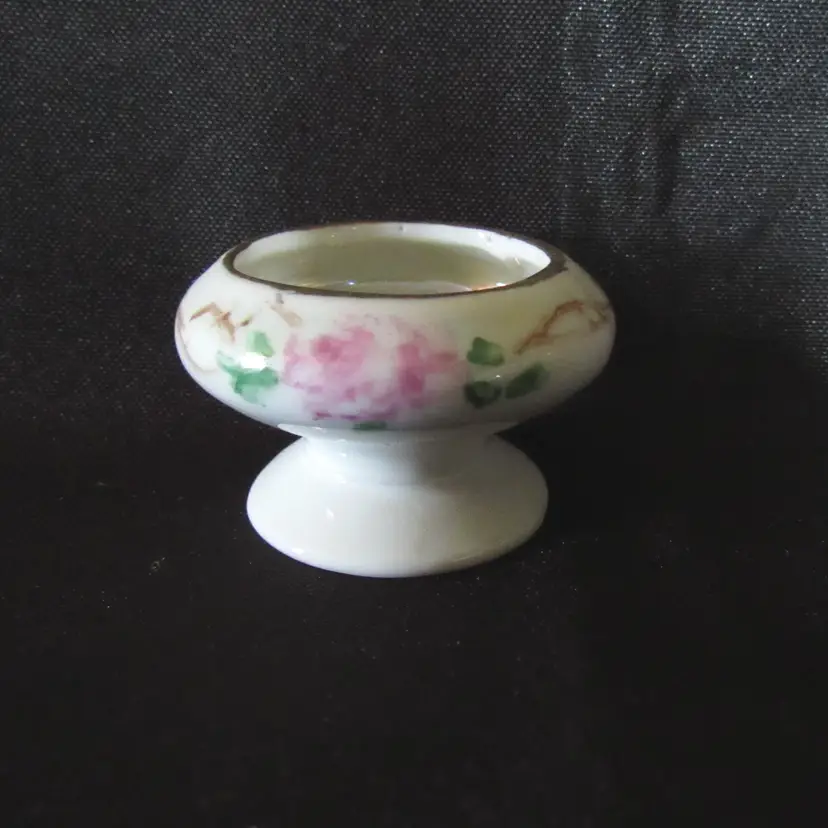 5) Small Pedestal White Porcelain w/Flowers Open Salt Cellar